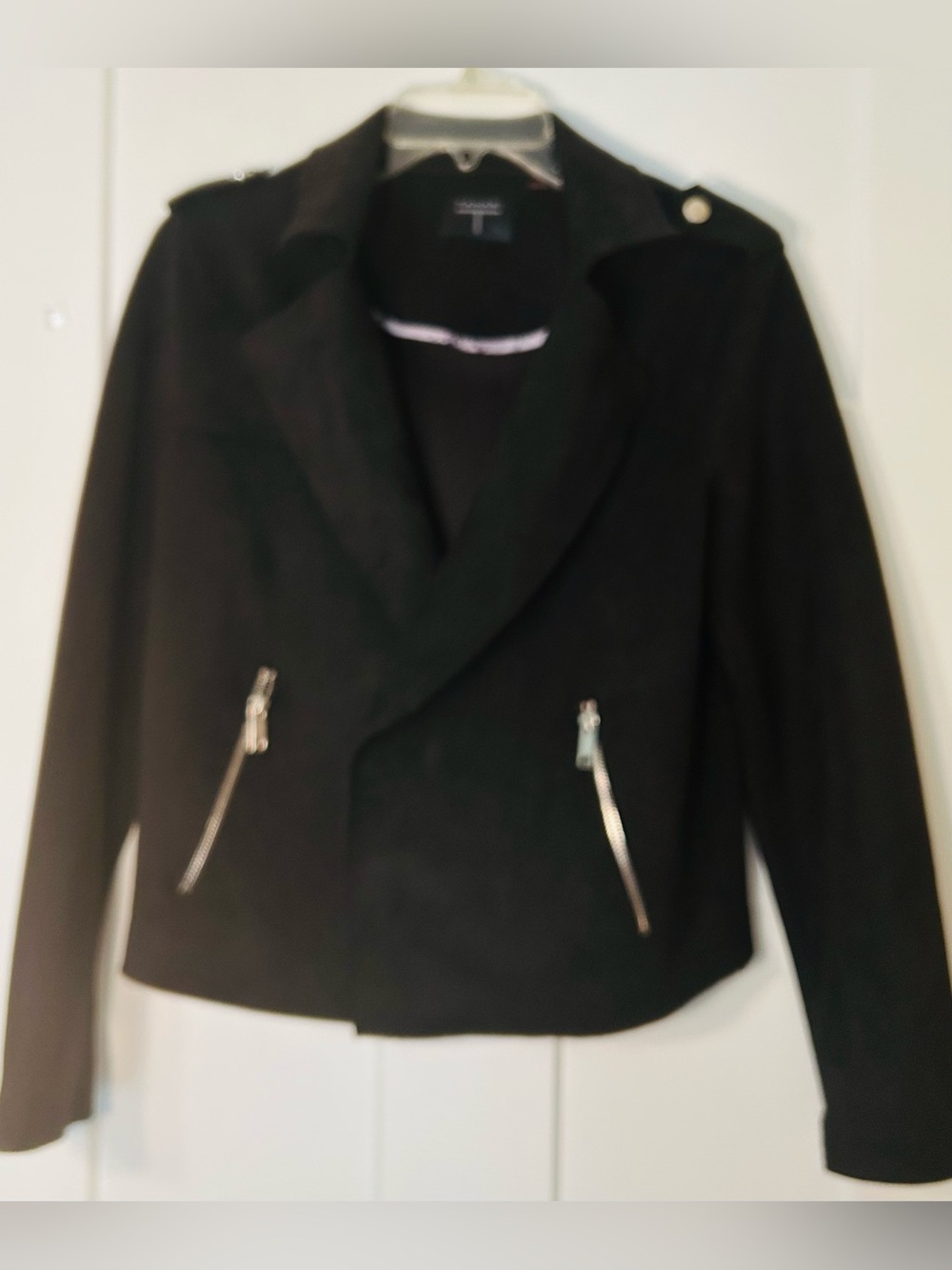 Tahari Black Moto-Style Jacket with Silver Zippers